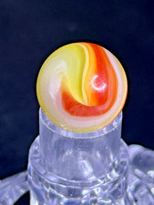 Vintage Akro Agate Popeye Marble, Red-Orange/Yellow/White, .64", Wet Mint, AP16
