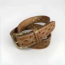 Women's Partners Belt Leather Stitched Cut Out Western Solid Brass Buckle