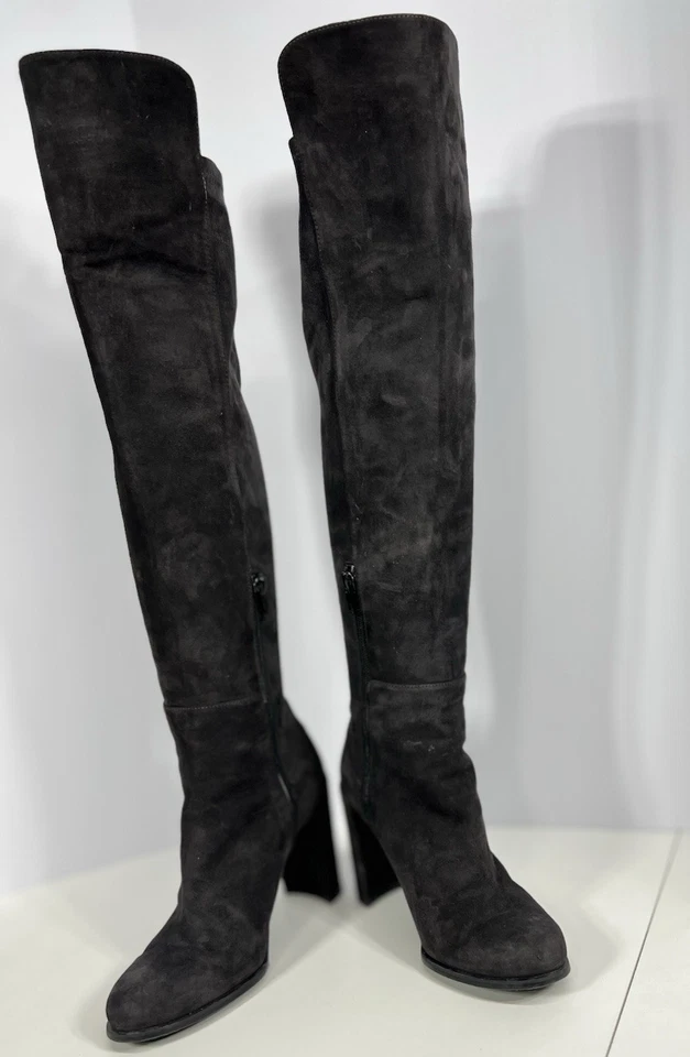 Botas por encima de la rodilla Stuart Weitzman para mujer 6M marrón oscuro gamuza cuero Foto 3 de 4