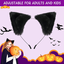 Black Cat Ears Headband for Women Girls, Halloween Cosplay Cat Costume Faux F...