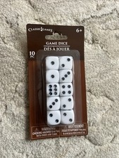 Classic Games 10 Pc White Game Dice Set 6-Sided Standard 6+ New Sealed
