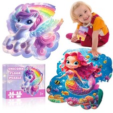 Unicorn Mermaid Double-Sided Jumbo Floor Puzzle for Ages 3-8, 45 Pieces