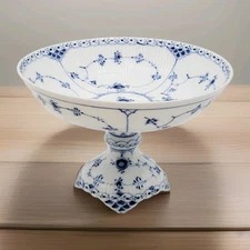 Vtg Royal Copenhagen 1st Quality Blue Half Lace #513 High Foot Compote/Bowl 1956