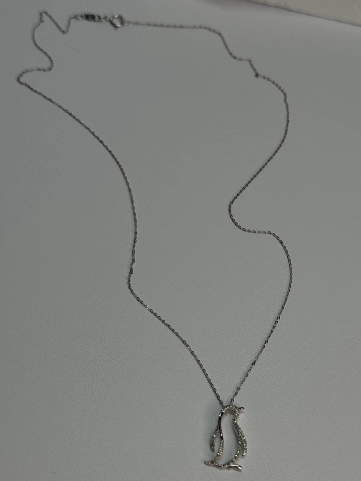 COLLAR PINGÜINO DIAMANTE ORO BLANCO 14K LONGITUD 17 PULGADAS Foto 3 de 4