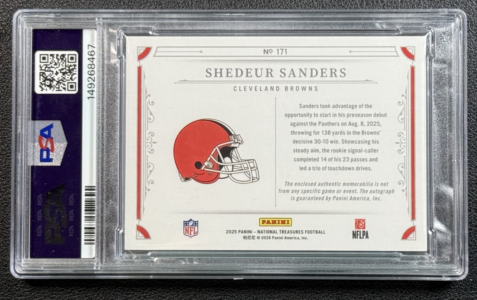 POP 1 SHEDEUR SANDERS PSA 10 2025 NATIONAL TREASURES #171 ROOKIE PATCH AUTO 1/10 view 2