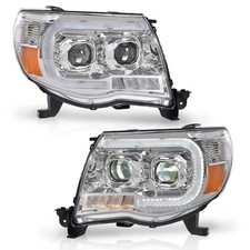LED Tube Projector Headlights Assembly Toyota Tacoma 2005-2011 Clear Lens Chrome