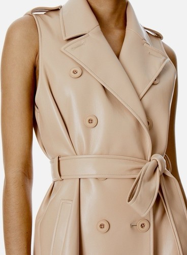 Alice + Olivia Conan Vegan Faux Leather Belted Trench Style Vest Dress, Sz S - Picture 8 of 14