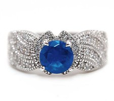 3CT Treated Blue Sapphire  Topaz 925 Solid Sterling Silver Ring Jewelry Sz 7