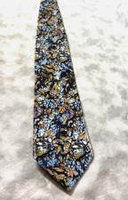 Cocktail Colors 100% Imported Silk Neck Tie Blue Floral Leaf Pattern Made in USA
