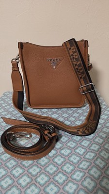 Prada Vitello Daino Soft Mini Hobo Messenger Bag in Caramel Calfskin Leather