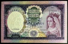 PORTUGAL 1000 Escudos 1961 Pick 166 XF