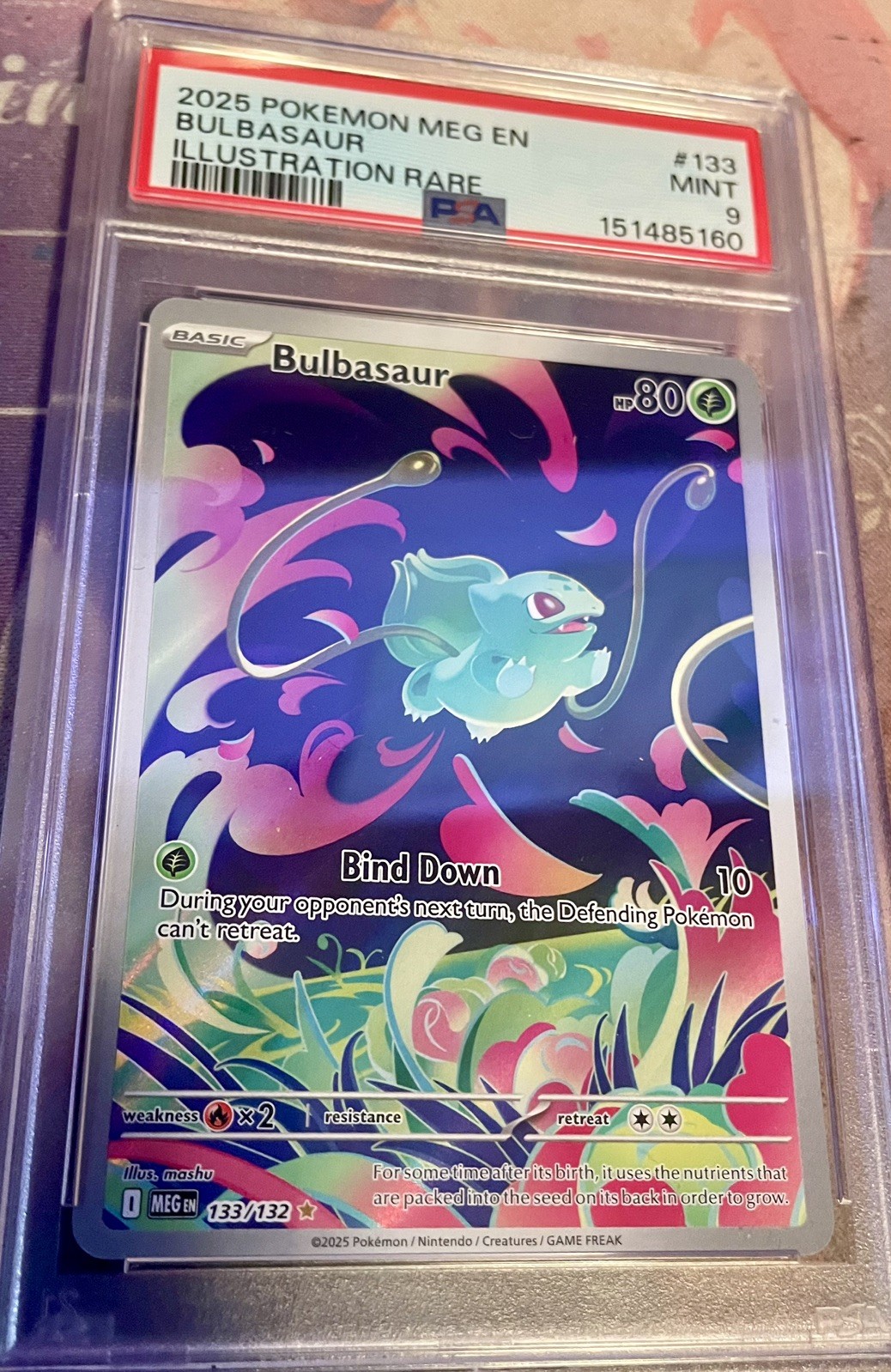 PSA 9 Bulbasaur 133/132 Me01: Mega Evolution Holo