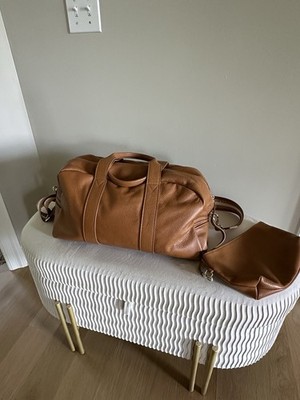 Divina Firenze Brown Genuine Leather Duffel Bag with Pouch and Strap
