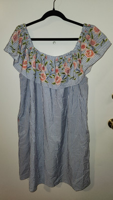 Soho Apparel LTD Womens 2X Off the Shoulder Dress Striped Floral Boho Summer