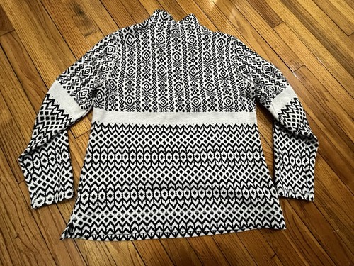 T by Talbots Cotton 1/4 Zip Pullover Jacket Black/Wht Geometric Pattern Womens M - Picture 2 of 20