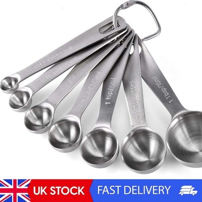 18/8 Edelstahl Messlöffel Set: 7 Stück - 1/8, 1/4, 1/2, 3/4 TL, 1