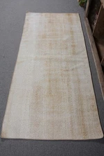 Timeless Beige Area Rug, 3x6ft Distressed Hand-Knotted Wool Carpet