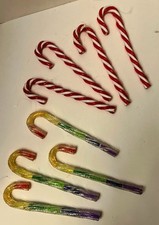 8 Plastic 7  Candy Cane Christmas Ornaments 4 Rainbow 4 Peppermint