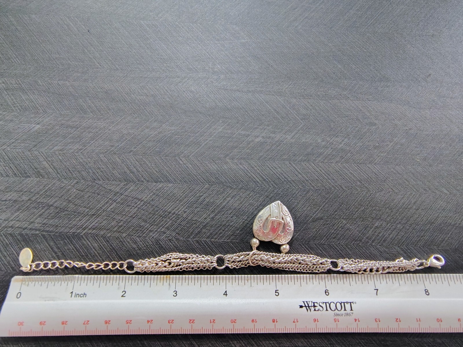 Pretty Unique Silver Tone Multi chain Bracelet W/… - image 3