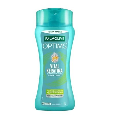 Palmolive Optims Vital Keratina 2in1 Shampoo 1L Suave Brillo / Soft Smooth Hair 