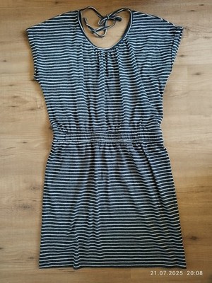 ICHI Streifen Kleid Größe L 38/40 Dunkelgrau Weiß geringelt 