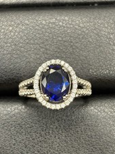 EUC Sterling Silver Lab Sapphire White Sapphire Ring 5.5 Grams Size 7.25 E13