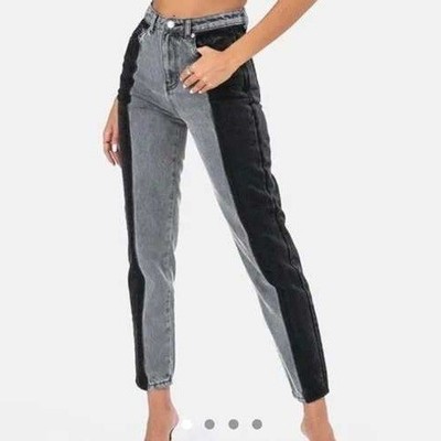ADIKA Y2K Two Tone Color Block Jeans Women Size L Black Grey Straight Leg