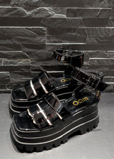 Women's EGO Black Patent Chunky Platform Strappy Boots Shoes Size UK 3 EU 36