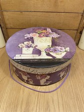 Vintage Kathryn White Tri Coastline Design Large Hat Box Storage Purple VGC