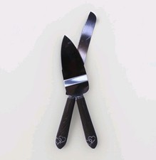 Stainless Steel Wedding Cake Knife & Server Set – Faux Wood Handles Hearts