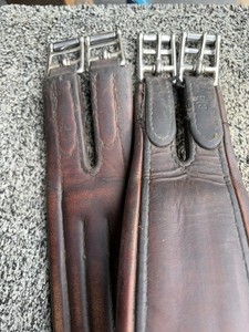 Brown Leather Padded English Polo Girth w/ Double Roller Buckles