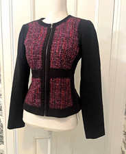 Trina Turk Women  s Black/Purple Tweed Full Zip Lined Jacket Slim Fit Size 2