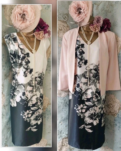 OFF WHITE Abito tubino romano nero panna rosa floreale giacca mamma matrimonio sera 20