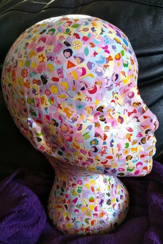 HANDMADE FEMALE FUNKY DECOUPAGE - DECOPATCH HEAD ORNAMENT - UNIQUE 27x16x21cm - Picture 2 of 6