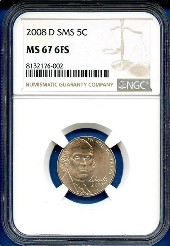 2008 D NGC SMS MS67 6FS Jefferson Nickel 5c US Mint Coin 2008-D MS-67 6FS
