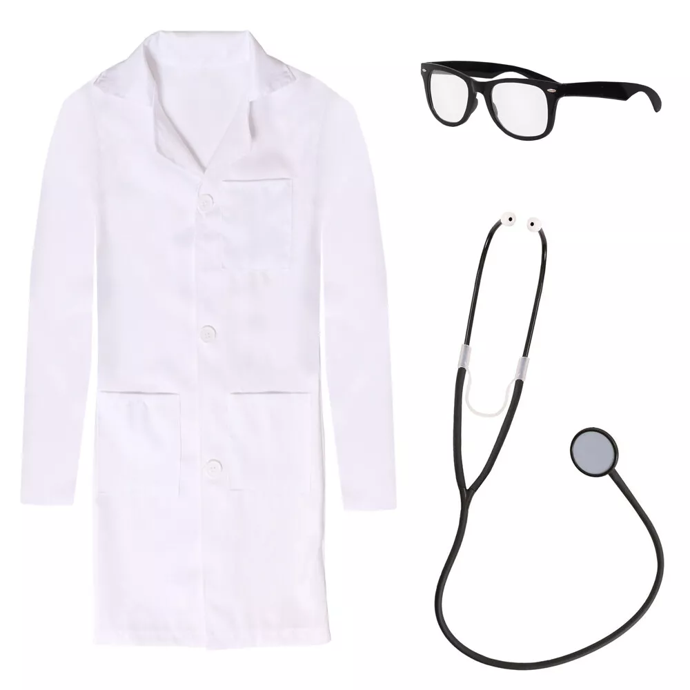 ADULTS WHITE LAB COAT STETHOSCOPE GLASSES COSTUME SET NURSE