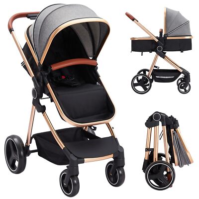 Baby Stroller With Adjustable Canopy, High Landscape Baby Stroller for Newborn