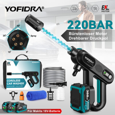 YOFIDRA  Akku Hochdruckreiniger 220Bar AutoMobiler Druckreiniger Spritzpistole
