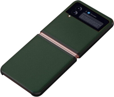 Grün Hülle für Samsung Galaxy Z Flip 4 5G Slim PU Leder Hartschale Dünn Cover
