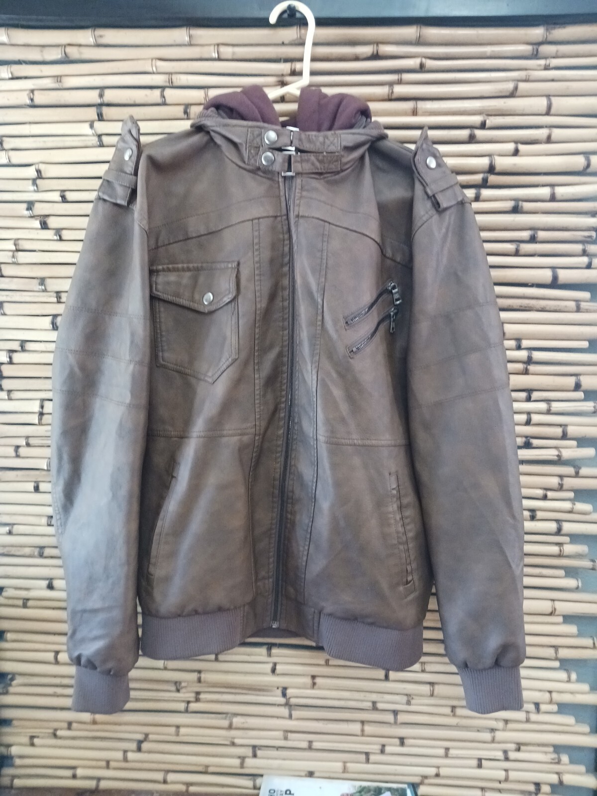 Vintage Men's Bomber Jacket with Removable Hooded Inset Chocolate Brown