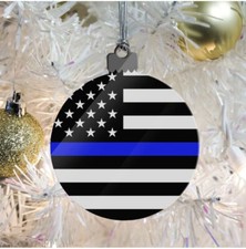 Thin Blue Line American Flag Wood Christmas Tree Holiday Ornament 36 Pcs Red Tru