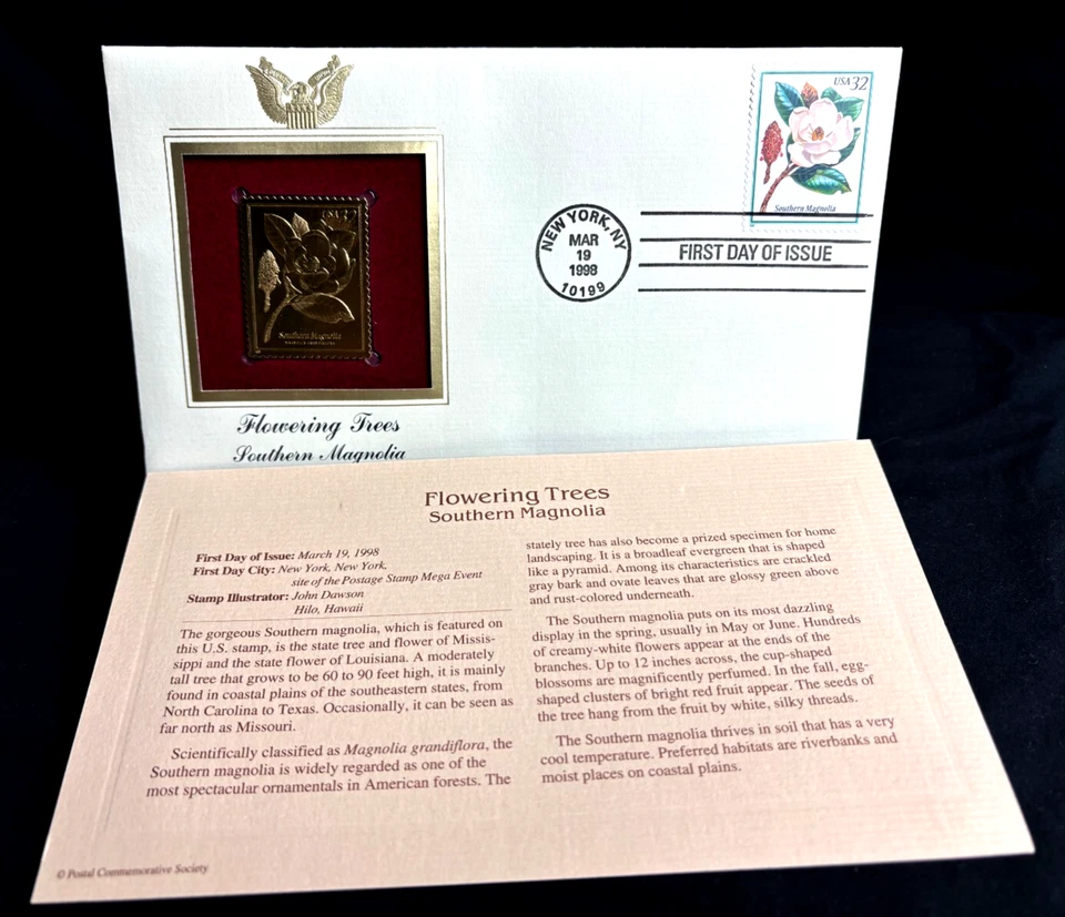 Flowering Trees ~ Southern Magnolia-1st day issue-Golden Replica MH - Image 3 of 4