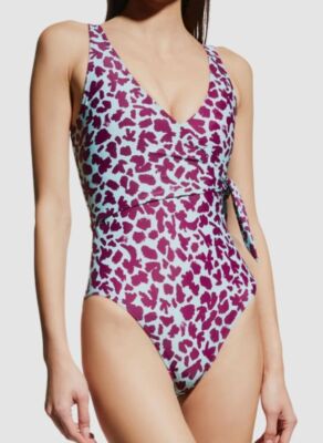 $195 Tanya Taylor Womens Pink Kelly Printed Wrap One-Piece Swimsuit Plus Size 1X