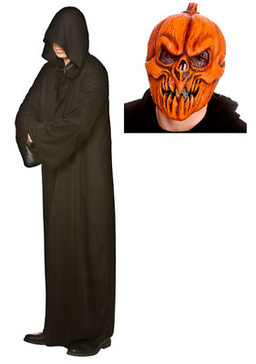 Scary Evil Killer Pumpkin Latex Face Fancy Dress Halloween Costume Robe ...
