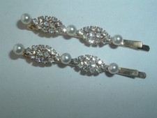 RHINESTONE  FAUX PEARL GOLD TONE BOBBY PINS HAIR PINS UP DO HAIR ACCESSORY