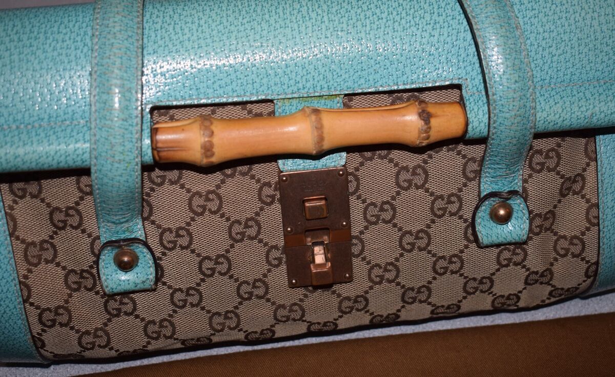 Vintage Gucci Monogram Teal Blue Bamboo Bullet Tom Ford Vintage Gucci Monogram Teal Blue Bamboo Bullet Tom Ford