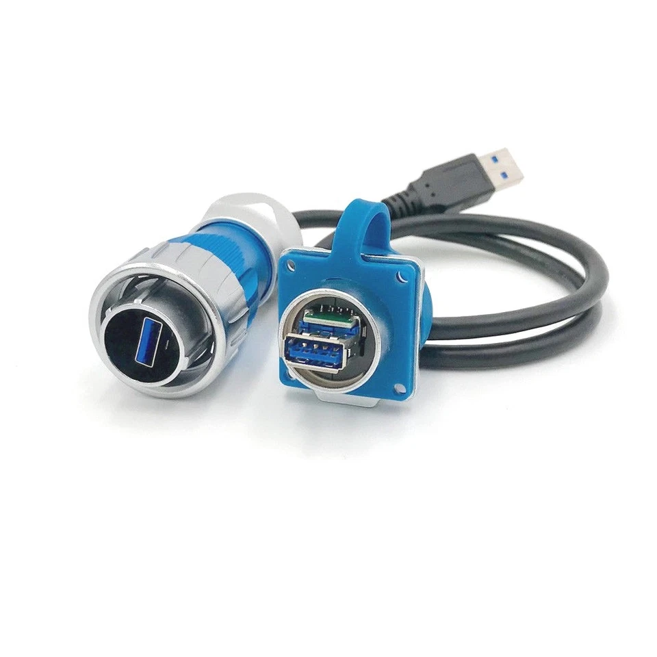 USB 3.0 Circular Male Plug & Female Socket Connector w/20" Cabl Waterproof Metal - Image 2 of 4