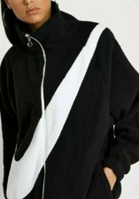 Women's S   Nike Black Swoosh Reversible Oversized Sherpa Jacket CZ4063-010 