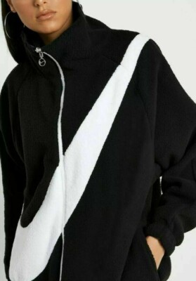 Women's S   Nike Black Swoosh Reversible Oversized Sherpa Jacket (CZ4063-010)