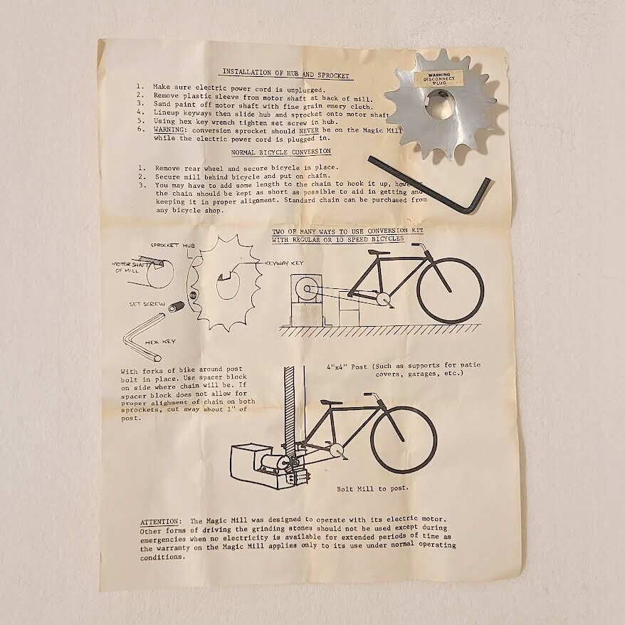 VTG Magic Mill Wheat Grinder Bicycle Sprocket Prepper Bike Gear w